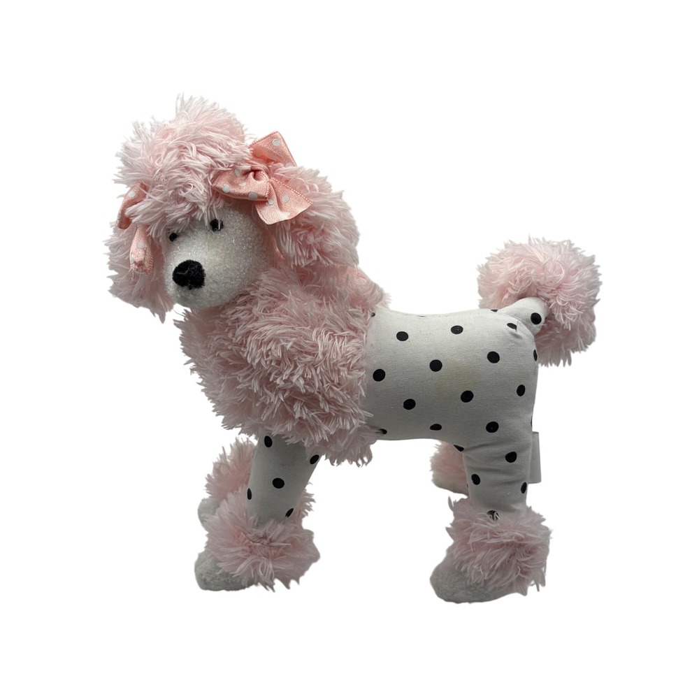 Ganz Dot Pink Polka Dot Poodle Plush Figurine H7024 Shaggy Faux Fur 7.5 Inch